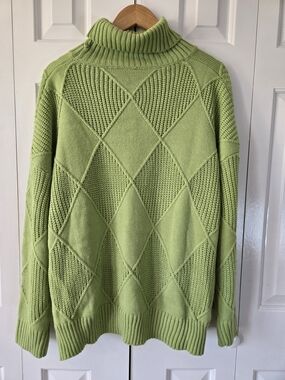 Lime Green Diamond Knit Turtleneck Sweater